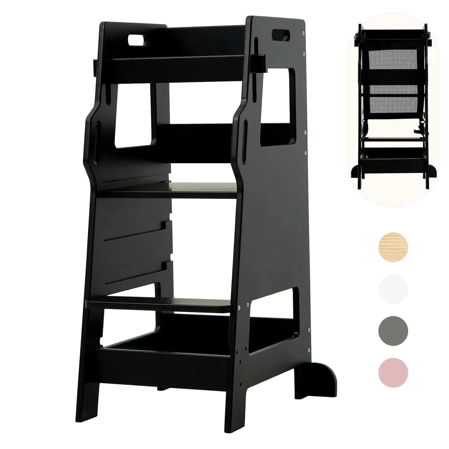Toddler Tower with Safety Net, Kids Kitchen Step Stool, 3-Level Height Adjustable Toddler Stool Helper, Child Stand Tower