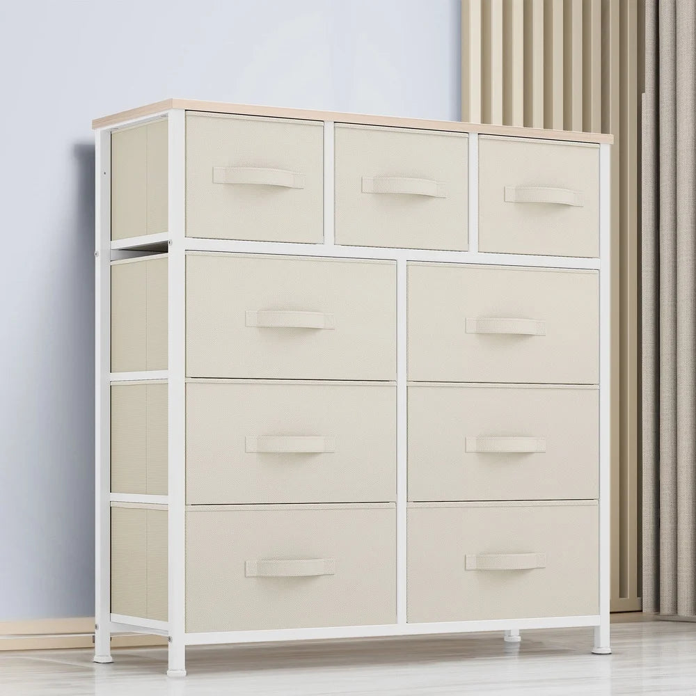 9 Drawer Dresser Storage Chest Fabric Organizers Adults and Teens Metal Frame Wooden Top Easy Assembly Versatile Home Storage