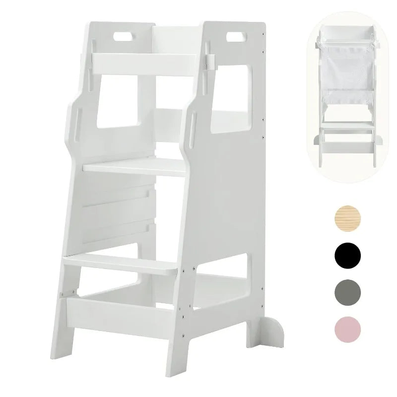 Toddler Tower with Safety Net, Kids Kitchen Step Stool, 3-Level Height Adjustable Toddler Stool Helper, Child Stand Tower