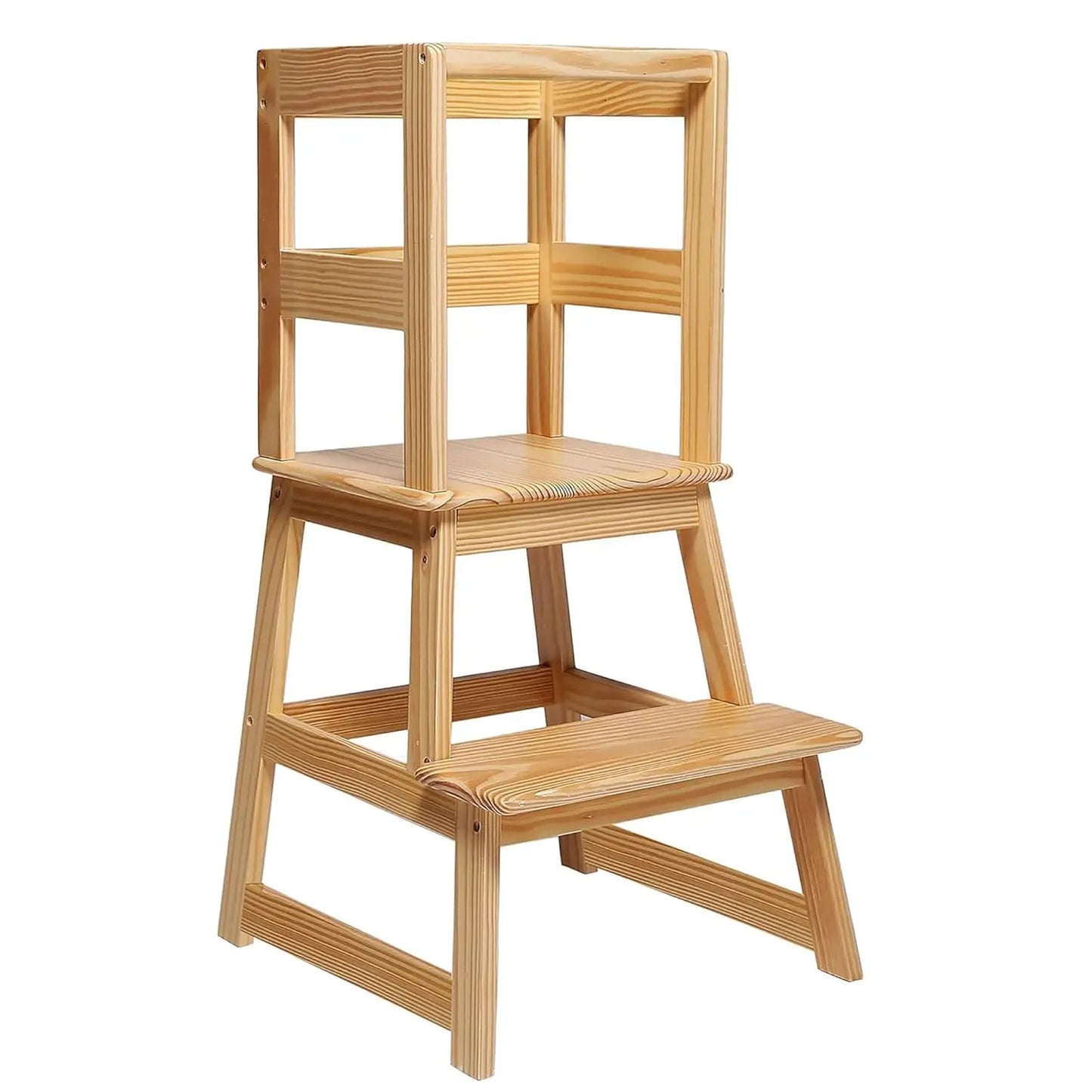 Kids Kitchen Step Stool With Safety Rail, 150Lb Acity, For 18-36 Months Old, Natural