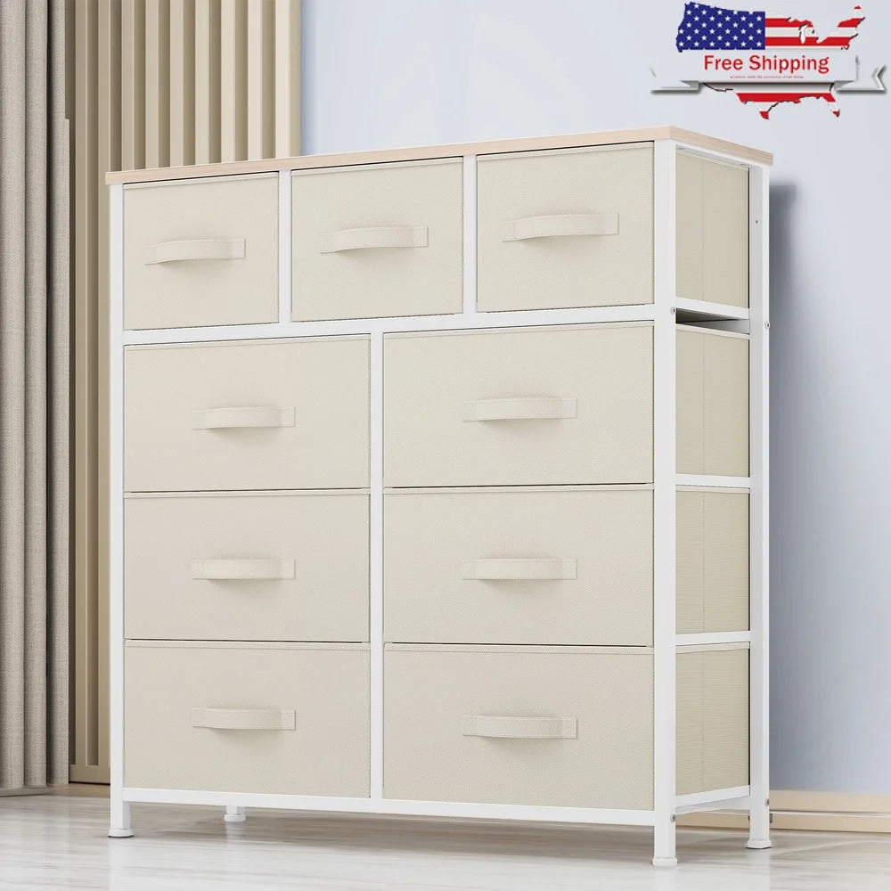 9 Drawer Dresser Storage Chest Fabric Organizers Adults and Teens Metal Frame Wooden Top Easy Assembly Versatile Home Storage