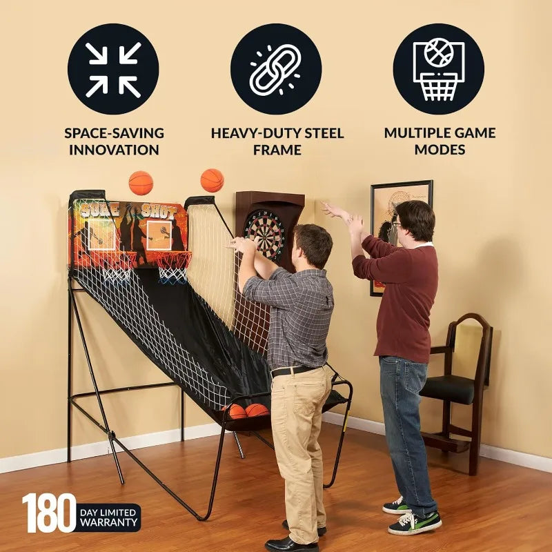 Hathaway Sure Shot 81-in Dual Basketball Arcade Game for Game Room - with LED Scoring, Foldable Indoor Basketball Game Design