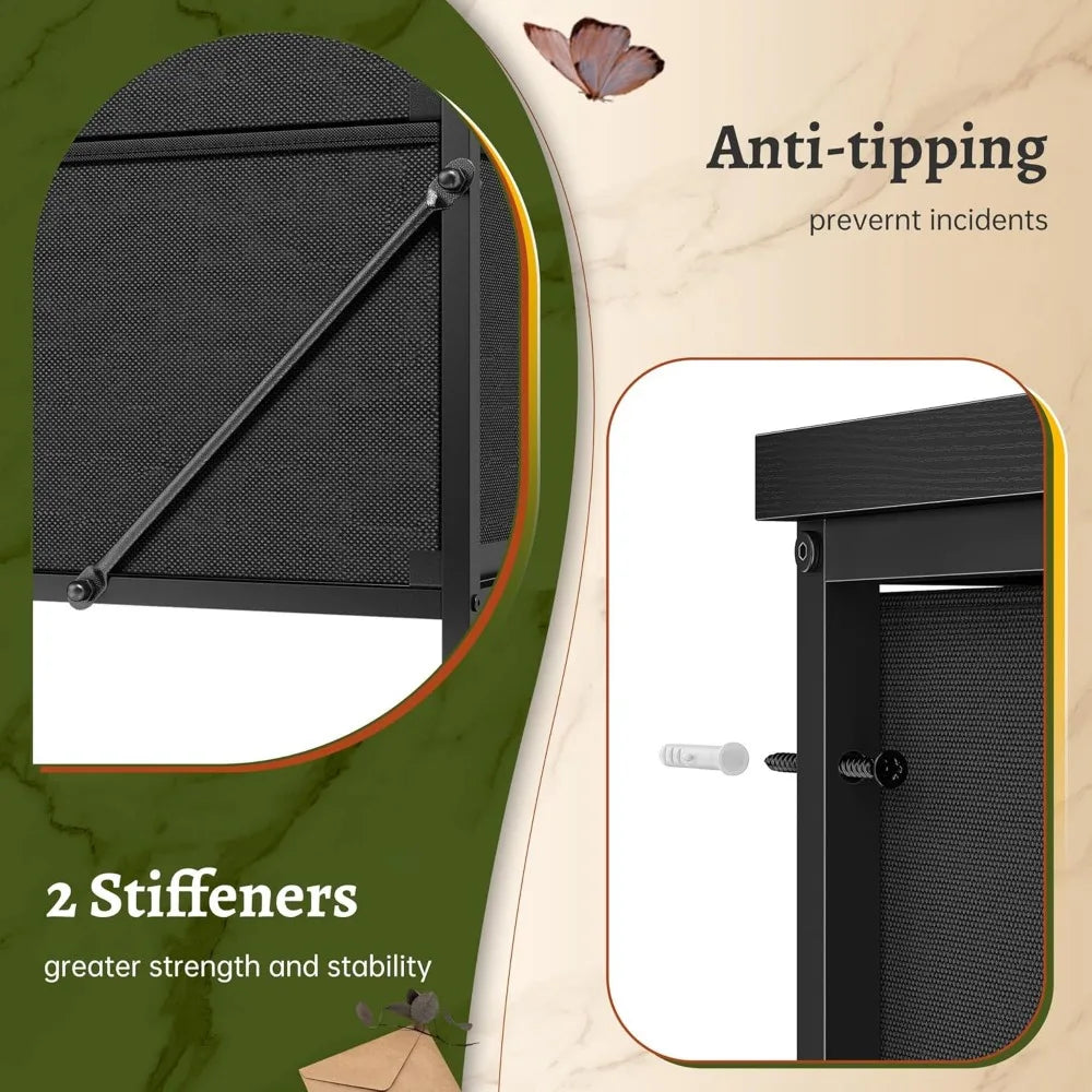 Tall Dresser with 15 Drawers Dresser for Bedroom with Charging Station & LED Lights & Hutch Sturdy Black Bedroom Dressers