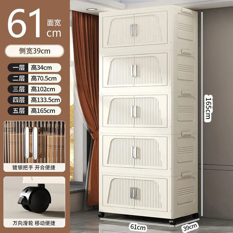 A Multifunctional Folding Storage Cabinet Plastic Storage Cabinet Free Installation Home Living Room Cabinet Children's Wardrobe