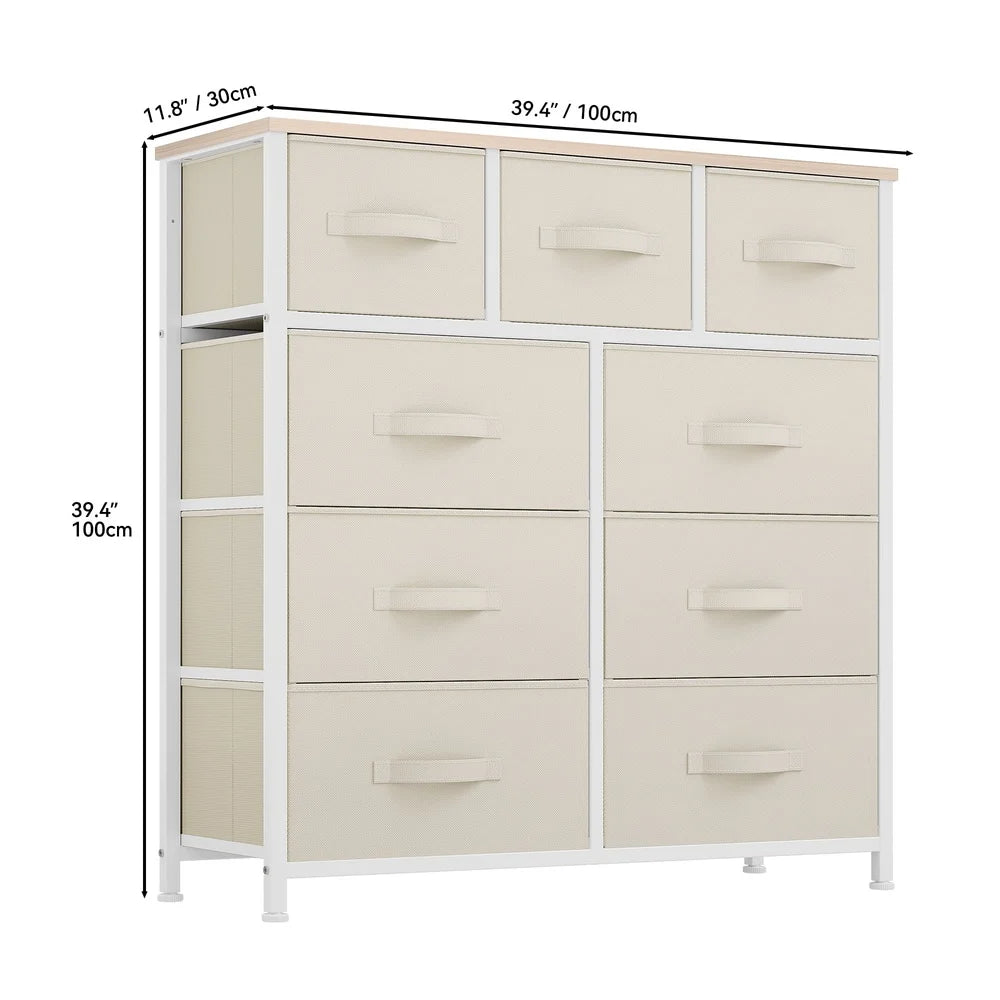 9 Drawer Dresser Storage Chest Fabric Organizers Adults and Teens Metal Frame Wooden Top Easy Assembly Versatile Home Storage
