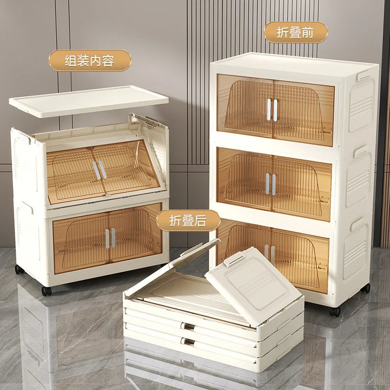 A Multifunctional Folding Storage Cabinet Plastic Storage Cabinet Free Installation Home Living Room Cabinet Children's Wardrobe