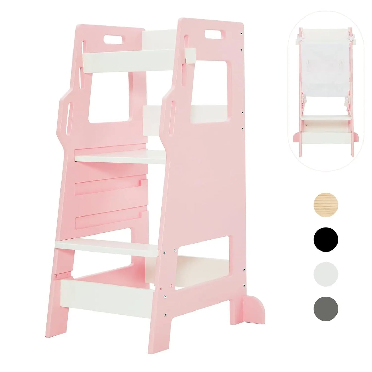 Toddler Tower with Safety Net, Kids Kitchen Step Stool, 3-Level Height Adjustable Toddler Stool Helper, Child Stand Tower