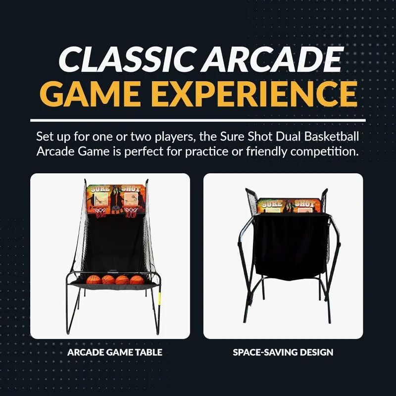 Hathaway Sure Shot 81-in Dual Basketball Arcade Game for Game Room - with LED Scoring, Foldable Indoor Basketball Game Design
