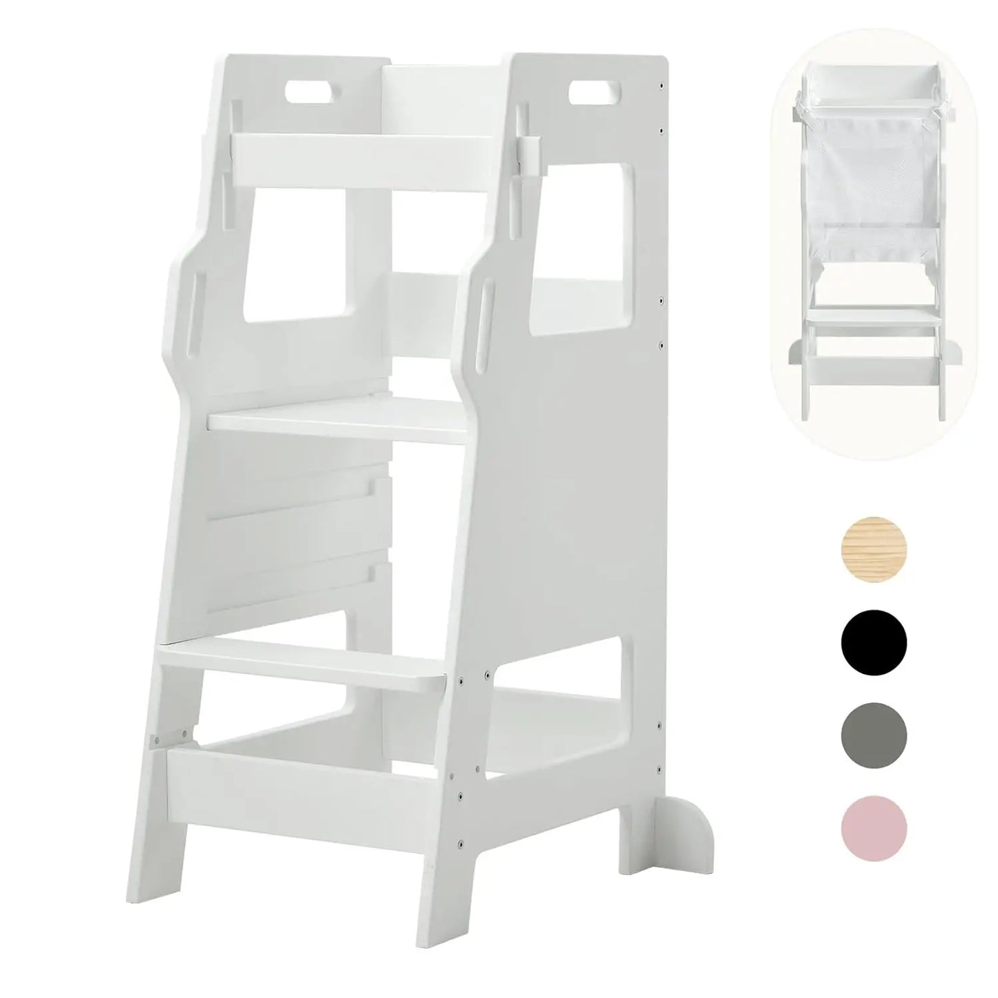 Toddler Tower with Safety Net, Kids Kitchen Step Stool, 3-Level Height Adjustable Toddler Stool Helper, Child Stand Tower