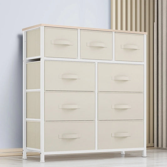 9 Drawer Dresser Storage Chest Fabric Organizers Adults and Teens Metal Frame Wooden Top Easy Assembly Versatile Home Storage