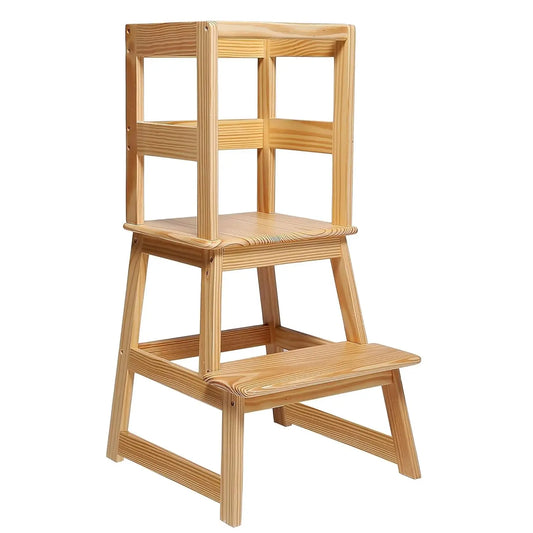 Kids Kitchen Step Stool With Safety Rail, 150Lb Acity, For 18-36 Months Old, Natural