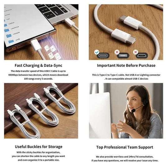60W Type C to Type C Color Cable For Apple iPhone 15 PD Fast Charging For Huawei Xiaomi Samsung Type C Weaving Cable Accessories