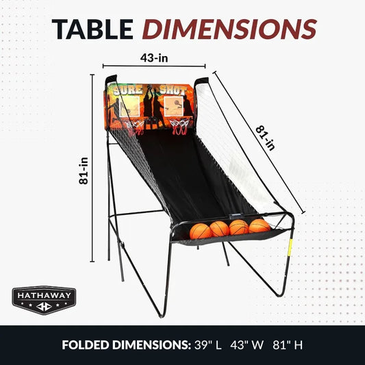 Hathaway Sure Shot 81-in Dual Basketball Arcade Game for Game Room - with LED Scoring, Foldable Indoor Basketball Game Design
